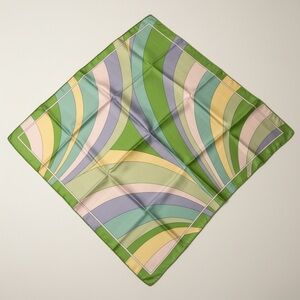 Talbots Silk Scarf Green Abstract Stripe Print Square Neck Scarf Made In Italy